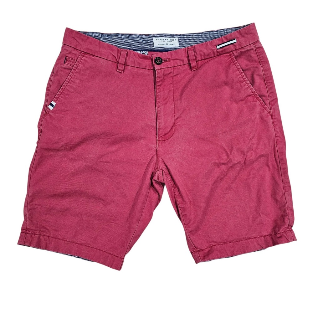 Denim & Flower Ricky Singh Mens 32 Red Chino Shorts Flat Front Stretch
